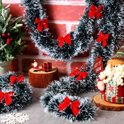 1/2 szt. świątecznej girlandy z kokardką, metaliczna girlanda z cekinów, błyszcząca wisząca dekoracja na choinkę, akcesoria na wesele