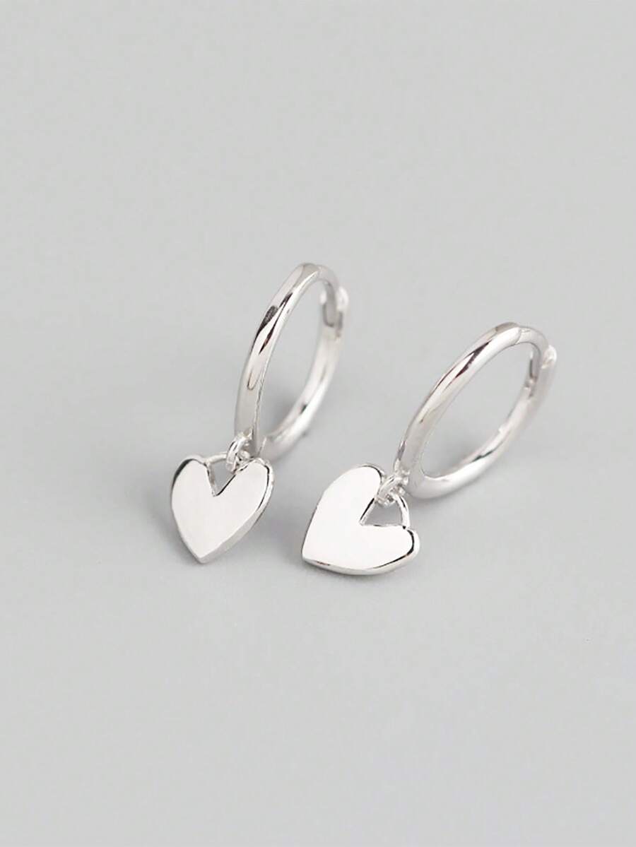 HuooNew 925纯银心形高品质耳环，银饰，适合日常佩戴，生日礼物 - 銀色 - 查看 1