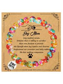 1Pc Cute Bracelets Dog Mom With Gift Card, Adorable Engraving Gift For Dog Lovers, Celebrations Dog Lover Birthday, Thanks You Gift, Durable Elastic Design, Ideal For Any Occasion
