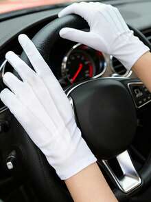 1 Pair Of White Ceremonial Gloves With Three Ribs, Reinforced Non-Slip Driving Gloves, Sweat-Absorbing And Breathable, White Ceremonial Gloves, Parade Gloves, Gloves For Traffic Safety Operations, Party Costume Gloves, Halloween Accessories, Winter Gloves. - White - View 1