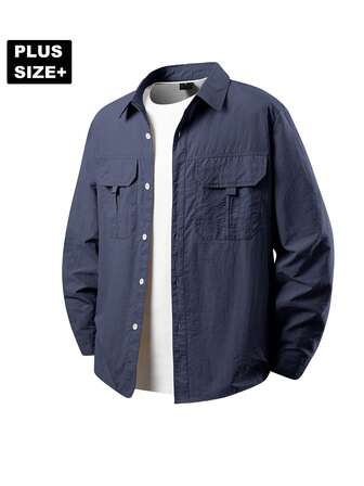 YINGHU Plus Size Men's Utility Jacket, Outdoor Casual Sports Loose Fit Windbreaker, Suitable For Spring/Autumn Hiking, Fishing, Gift