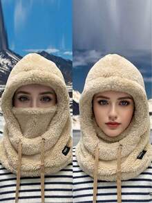 1-Piece Women's Face Mask Hat With Elastic Drawstring, Lightweight And Warm, Perfect For Cycling, Skiing, And Outdoor Sports, Solid Color, Hand Washable, Fleece Neck Gaiter With Ear Flaps, Balaclava For Winter And Fall Outfits Accessories For Winter Winter Head Warmer