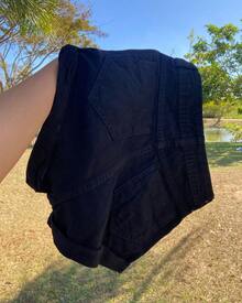 Basic Denim Shorts With Black And Gray Hem - Black.. - View 2