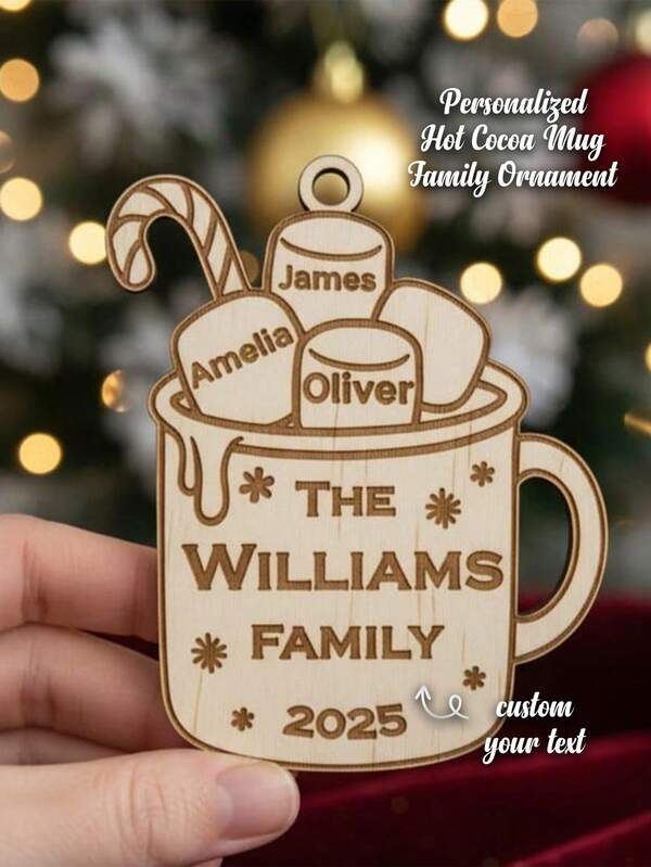 Personalized Hot Cocoa Mug Family Ornament.Sweeten The Holidays With This Personalized Hot Cocoa Mug Ornament With Marshmallows, Perfect For Decorating The Christmas Tree Or Gifting To The Whole Family.You Can Customize It With Family Names And The Year To Create A Unique And Cozy Keepsake.