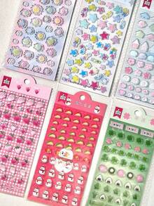 3D树脂环氧树脂贴纸，包含四叶草、草莓、雪人等可爱图案，采用环氧树脂密封，适用于手机壳、DIY工艺品、学习用品、返校季、生日礼物和节日礼物。 - 彩色 - 查看 4