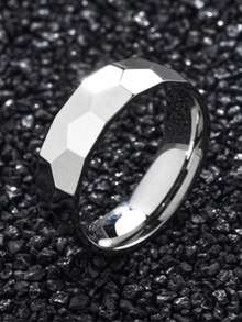 1pc Asymmetrical Matte Textured Diamond Stainless Steel Ring, Suitable For Men's Daily Wear And Gift