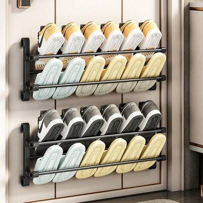 Foldable Slipper Rack For Bathroom Or Toilet, Wall-Mounted Shoe Organizer Behind The Door, No-Drill Multi-Layer Storage For Shoes And Towels, Space-Saving Home Organization Accessory With Easy Mounting, Clear Minimalist Finish, Slightly Imperfect Condition But Fully Functional For Cozy Dorm, Apartment, Guest Bathroom, Vanity Area, And Small Hallway Spaces