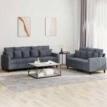 vidaXL 2-Teiliges Sofa-Set Mit Kissen, Dunkelgrau Samt - Grau - Übersicht 1