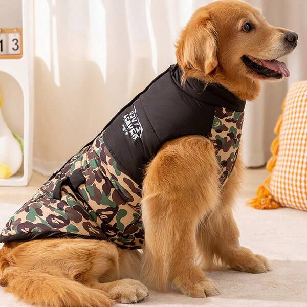Thick Camouflage Padded Coat For Medium/Large Dogs, Suitable For Autumn/Winter Outdoor Wear