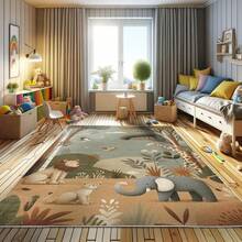 Retro Mid Century Abstract Pattern Rug On Ivory Background, Dark Orange And Reseda Green, 4' X 5' 5", Ideal For Bedroom, Dorm And Living Room - 橄欖綠 紅褐色 本色 - 查看 3