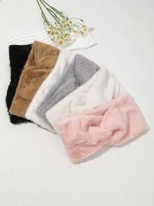 1Pc Autumn Aesthetic Fuzzy Headband, Rabbit Fur-Like Wide Band For Women, 6 Colors (Black/Pink/White/Gray/Brown/​​Beige​), Cozy Forest Photoshoot Prop, Fashion Hair Accessory Warm Hair Bands Women Bandanas