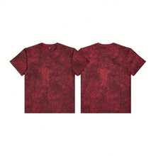 MISFITS Skull Graphic T-Shirt - Red Marbled Tie-Dye Textured Crew Neck Short Sleeve Tee, Stylized Grim Reaper Skull Design With Smaller Skulls Border, White Bold Font Above - Perfect For Rock Fans, Casual Summer Breathable Top- Fall Graphic T-Shirt Women's Halloween Animal Print Casual T-Shirt For Fall Outfit - 紅色 - 查看 5