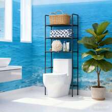 Floor Standing Storage Rack Without Holes Laundry Rack For Bathroom Increases Space Saving Multi Story Bathroom Storage Racks - 黑色 - 查看 4