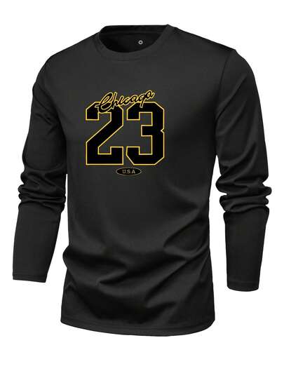 تي شيرت طويل الأكمام رفيع للرجال، كاجوال للشاطئ والعطلات والرياضة والجولف والصيد والكرة السلة والتخييم والجيم والخارج، مطبوع بأرقام وحروف شخصية، طراز أساسي، تي شيرت داخلية أنيقة، هدية للحبيب/الزوج، للربيع والخريف