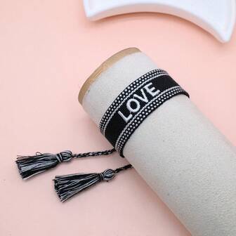 1 Stück handgefertigtes besticktes Liebesbrief Boho Quaste geflochtenes Armband