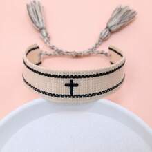 1pc Embroidered Cross Creative Woven Bracelet - Black and White - View 3