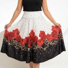 Printed Suplex Midi Skirt Launch Fashion P To Plus Size - 紅色 - 查看 2
