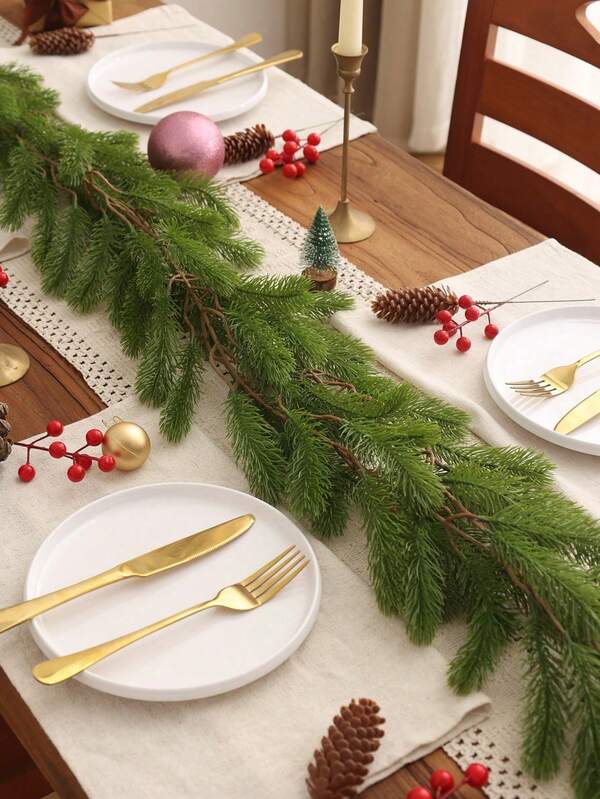 1 pieza 6.2FT Enredadera artificial de agujas de pino, planta artificial, guirnalda de pino falso para decoraciones navideñas, corona artificial para decoración de escritorio, puerta, chimeneas, escaleras, centros de mesa de boda, decoración rústica, suministros de decoración de fiesta, decoración interior y exterior, decoración del hogar, decoración de habitaciones