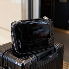 Bolsa de maquillaje YSL, bolsa de almacenamiento de lápiz labial, monedero, espejo incorporado, portátil de viaje, negro 14 * 11 * 4cm - Negro - Ver 4