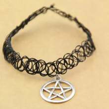 Mặt dây chuyền hình ngôi sao năm cánh kiểu Gothic cổ điển - Dây chuyền hợp kim đen không mạ, kiểu dáng thập niên 90 Y2K, phù hợp cho mùa thu, đeo hàng ngày và dự tiệc Halloween. - Nhiều màu - Xem 2