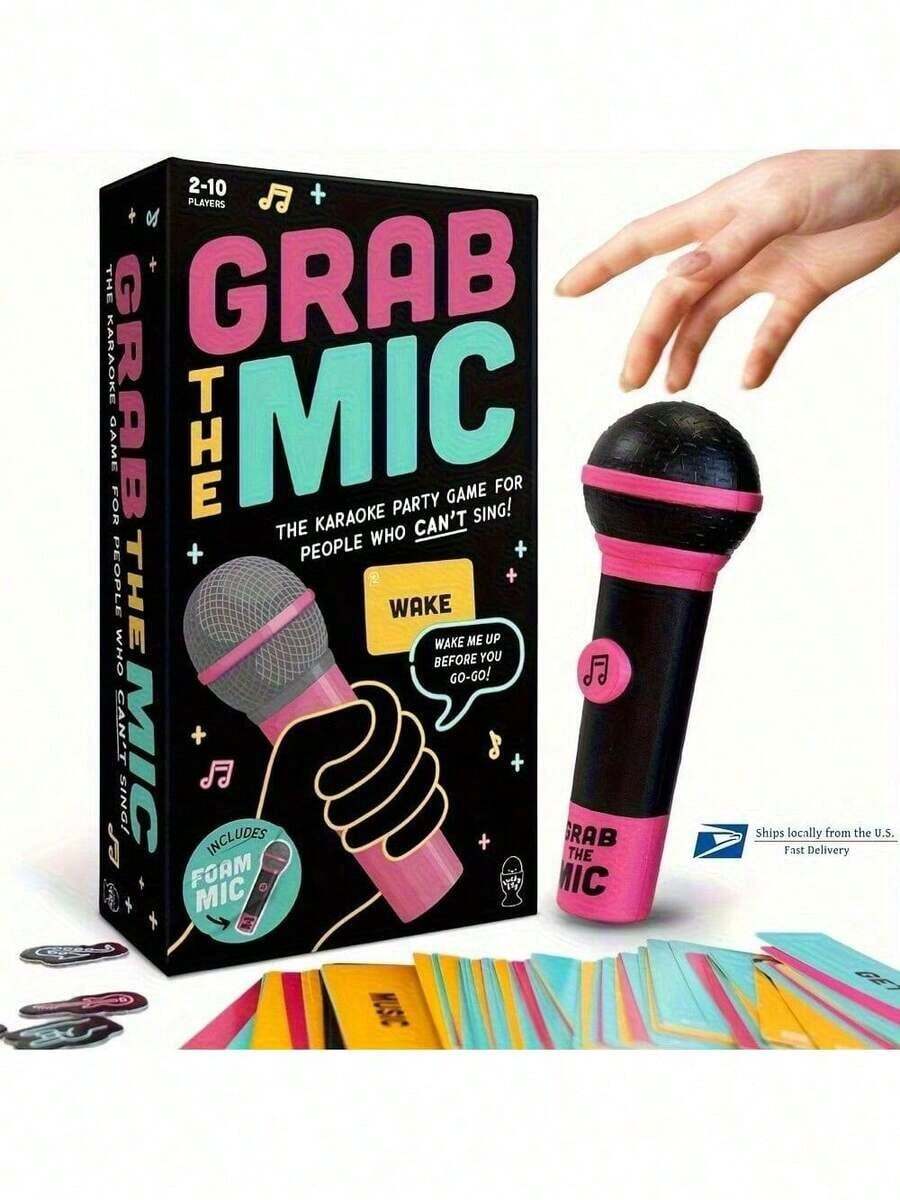 Juego de micrófono, juego de karaoke para fiestas familiares, 2-10 jugadores - Juego de mesa para malos cantantes con 250 letras (125 tarjetas) Noches divertidas y fiestas de cumpleaños - Hace una gran noche de citas para amantes de la música, karaoke o canto - Adulto - Juego Coge el micrófono - Ver 1