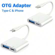 2-In-1 USB OTG Card Reader, USB C/Lightning Type Card Reader Headphone Adapter, Type-C Audio Data Cable, Compatible With IPhone 17/16/15/14/13/12/11 Pro Max Plus, IPads, S25/S24/S23, Card Reader Charger Adapter - White - View 1