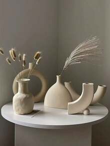 1 pieza Jarrón decorativo de cerámica con diseño geométrico, jarrón decorativo de cerámica minimalista nórdica, adecuado para decoración de mesa central de hogar de moda moderna, decoración de dormitorio estética, jarrón moderno, jarrón bohemio, jarrón redondo, jarrón donut, jarrón neutro para decoración del hogar