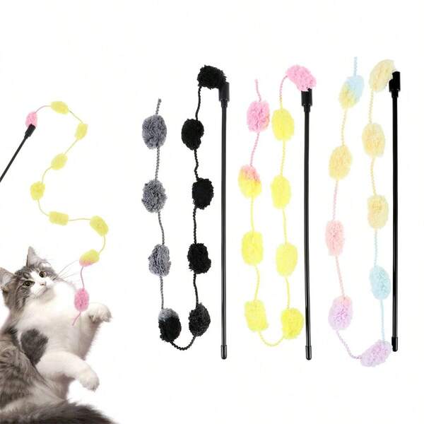 3pcs Interactive Rainbow Cat Wand Toys (Random Color), Cat Teaser Wand And Rope Toys With Colorful Ribbons, Durable Sticks For Indoor Cats And Kittens To Chase And Play