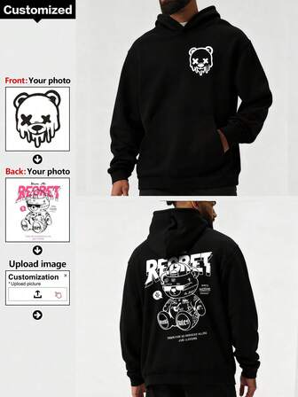 Manfinity Homme Oversized Men's Letter Printed Drawstring Hooded Sweatshirt