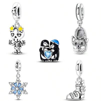 925 Silver Plated Cartoon Amulet Charm Pendant, Suitable For Original DIY Bracelet, Fashionable Jewelry Gift For Women