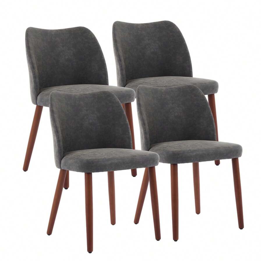 strundghti Modern Dining Chair Set Of 4, Linen Upholstered Kitchen Chair With Sold Wood Legs, Wing Backrest, Wooden Dinner Table, Accent Chair For Dining Room, Living Room - PU màu xám đậm-4 chiếc - Xem 1