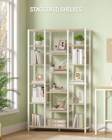 HaluPeit Bookshelf, Standing Shelf With 6 Levels And 15 Shelves, Adjustable Open Shelves, For Living Room, Office, Bedroom, 30 X 70 X 170 Cm, White Oak And White - 白色 - 查看 2