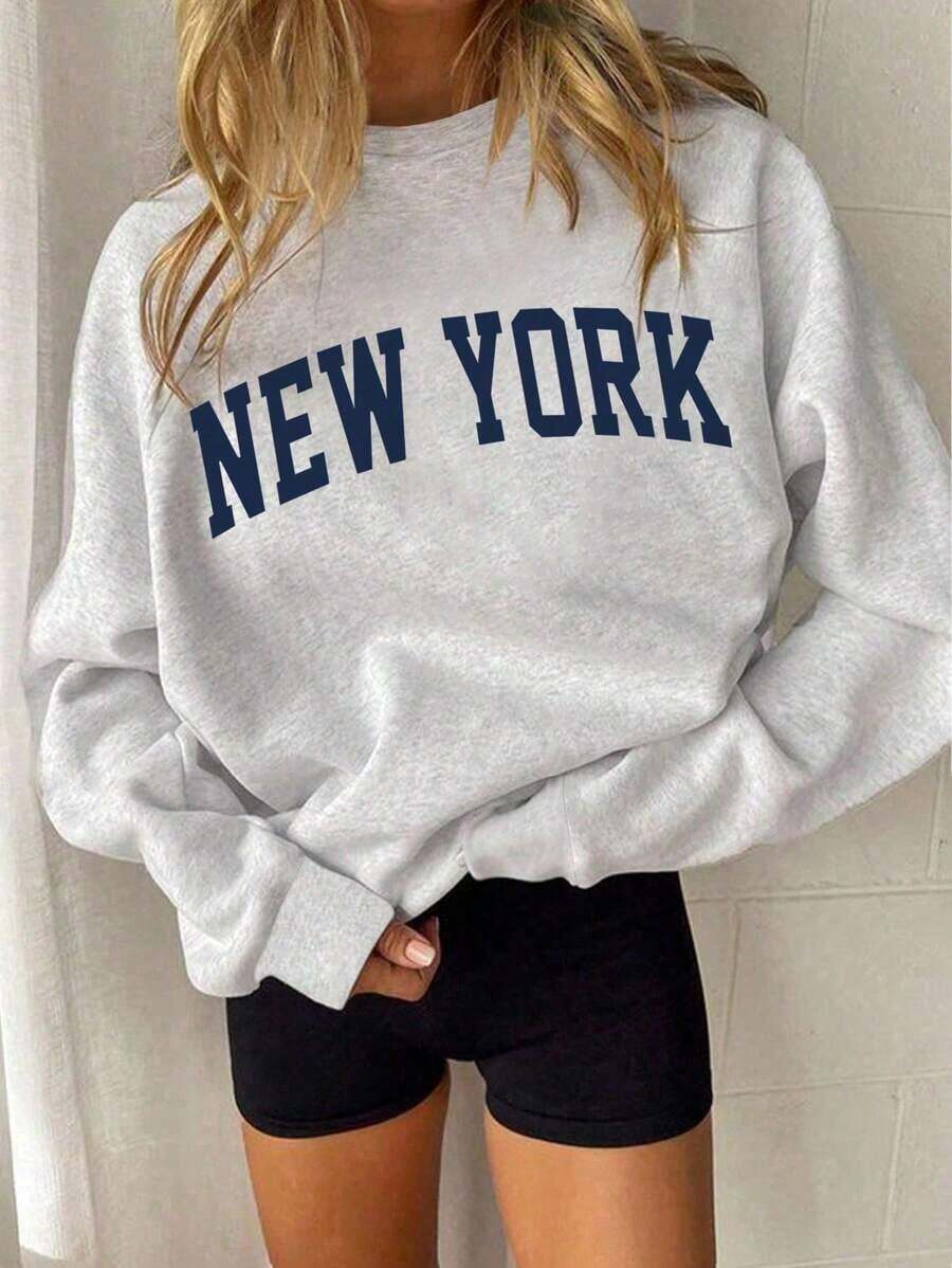 2026 TopsINAWLY Casual Letter Print Fleece Crew Neck Sweatshirt, Autumn/Winter Graduation,Back To School,Graduation,Teacher,Back To School Pullover FallLoose And Comfortablewinter Clothes For Women - 淺灰色 - 查看 1