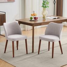 strundghti Modern Dining Chair Set Of 4, Linen Upholstered Kitchen Chair With Sold Wood Legs, Wing Backrest, Wooden Dinner Table, Accent Chair For Dining Room, Living Room - Gray Linen-4pcs - 查看 3