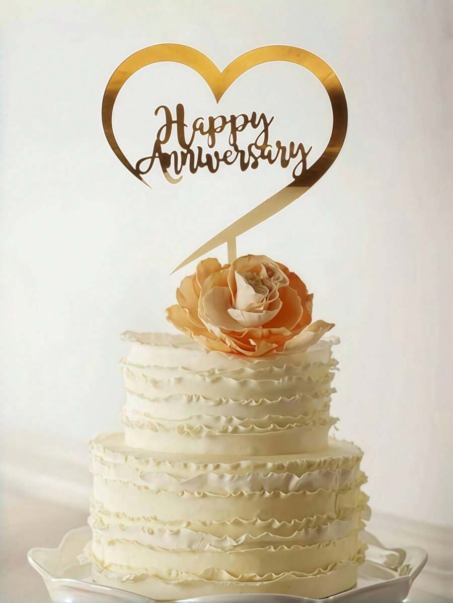 1个/2个/5个周年纪念快乐亚克力蛋糕装饰插牌，周年纪念派对蛋糕装饰用品，情人节蛋糕装饰，厨房家具必备品，烘焙装饰，烘焙用品，蛋糕用品 - 金色 - 查看 1