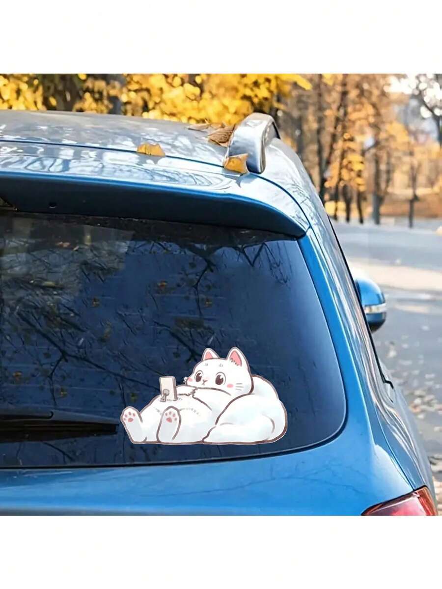 White Or Coffee Colored Cartoon Cat Stickers Are Suitable For Cars, Trucks, Motorcycles, Laptops, Water Bottles, And Other Disposable Self-Adhesive Glass Surface Stickers With Matte Surfaces - A - View 1