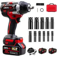 Juego de Llaves de Impacto Inalámbrico, Pistola de Impacto con Motor sin Escobillas de 800 N.m de Par Elevado con 2 Baterías de Litio de 4000mah, Cargador Rápido, 11 Vasos de Impacto - 1 - Ver 6