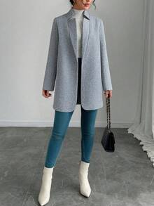 Abrigo cómodo de largo medio y color liso para mujer Diseño informal y estilizado, gabardina de otoño/invierno, abrigo de color liso para mujer, corte regular - Gris Claro - Ver 5