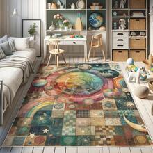 Retro Mid Century Abstract Pattern Rug On Ivory Background, Dark Orange And Reseda Green, 4' X 5' 5", Ideal For Bedroom, Dorm And Living Room - Multi Color - View 6