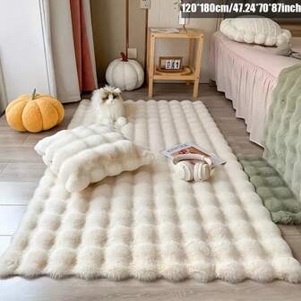 卧室地毯 人造毛皮区域地毯 蓬松长毛地毯 家居装饰地垫 毛绒地毯 床边地毯 房间装饰地毯，宠物垫，通用可爱动物睡眠垫装饰（白色）