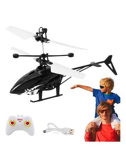 Helicóptero RC juguete volador, mini dron manual recargable LED con luz LED para niños, juegos interiores al aire libre para niños niñas, helicóptero Shark Glow Spin, edición Royal Deluxe, dron con control de movimiento - juguete recargable USB (negro)