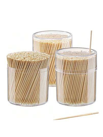 500 قطعة/مجموعة - أعواد أسنان عالية الجودة - أعواد خيزران طبيعية - مقابض أنيقة ، صندوق تخزين بلاستيكي شفاف | للحفلات ، تنظيف الأسنان ، الزيتون ، الشواء ، الفواكه ، المقبلات. (نمطان: ذو طرفين/رأس واحد)