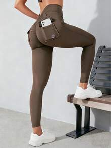 YEOREO Leggings With Pockets For Women V Back Scrunch Workout Leggings Tummy Control Butt Lifting Gym Yoga Leggings Yoga Pants For Women Winter Clothes For Women Black Pants - 咖啡棕 - 查看 2