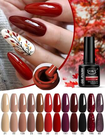 12色 - 秋冬新款墨黑棕色12色凝胶指甲油套装，高饱和度彩色凝胶，牢固持久不伤指甲。简洁小巧，适合日常居家温柔造型或沙龙美甲设计。情人节/新年/圣诞节