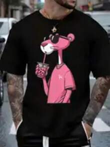 Camiseta Gato Rosa em Desenho Animado