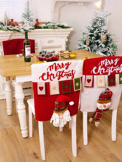 1pc Christmas Chair Cover, Festive Restaurant Cartoon Colorful 3D Figurine Chair Cover Decoration, Christmas Party Reindeer Table And Chair Cover Kitchen Decoration, Christmas Chair Cover Reusable Table And Chair Cover, Party Decoration Santa Claus Snowman Pattern Chair Cover, Suitable For Christmas Party Decoration New Year Restaurant Kitchen Supplies,