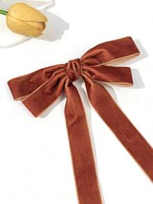1pc Women's Solid Color Velvet Minimalist Bow Hair Clip, Suitable For Everyday Wear, Cute Accessories, Claw Clips