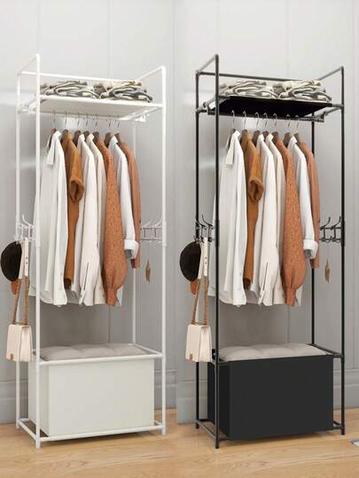 Multifunctional Floor Standing Coat Rack With Fabric Pouch, Movable, Sturdy, Fashionable, Easy To Assemble And Disassemble, Portable, Suitable For Living Room, Bedroom, Entryway, Office, Home, Holiday Gift, Christmas Gift
