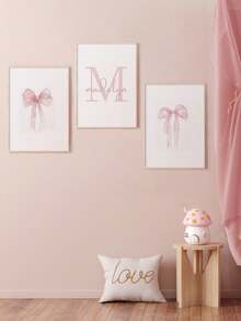 3pcs Personalized Name Wall Art Butterfly Print Customizable Canvas Poster, Available In Pink, Blue, Yellow Butterfly Design, Elegant And Aesthetic Wall Decor Suitable For Women, Baby Girls, Bedroom, Apartment, Dorm - Multicolor - View 5