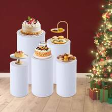 5pc Cylinder Pedestal Stands For Party, White Round Large Cylinder Tables, Pedestal Display Plinth Pillars For Wedding, Ceremony, Birthday Party, Art Decor - White - View 4